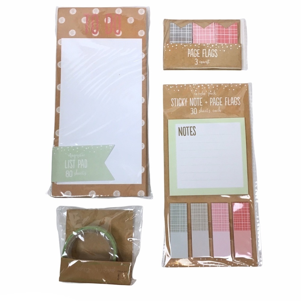 Christmas Plaid Dots Stationery Set Notepad Sticky Notes Page Flags Washi Tape